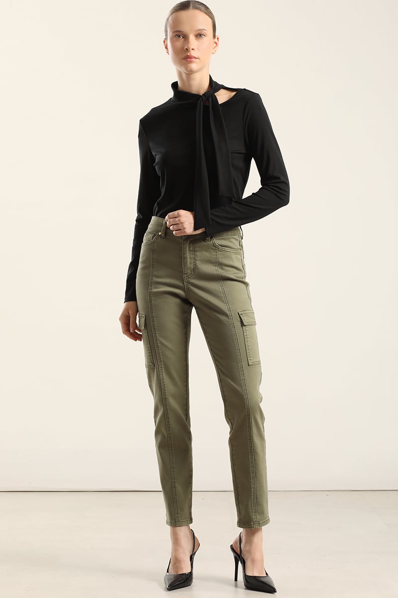 JEANS COLOR SKINNY CARGO, MILITAR LIOLA - 1