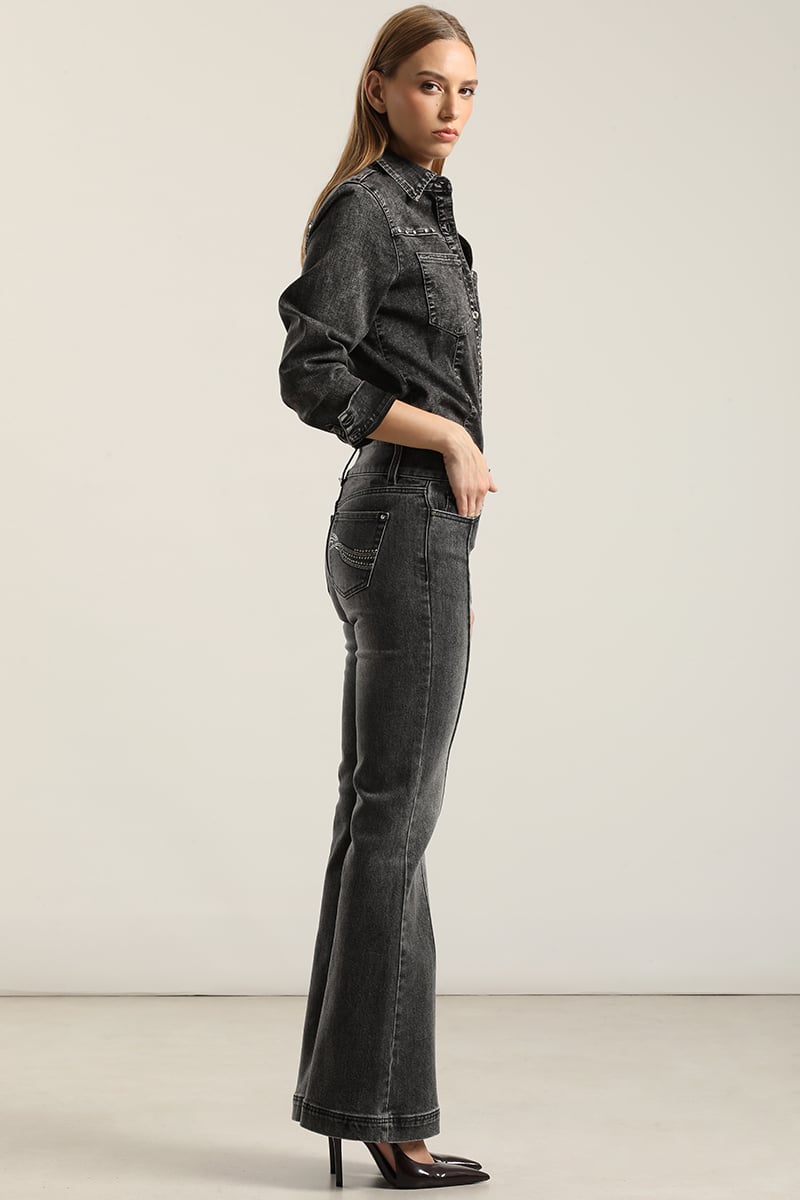 JEANS FLARE, TIRO MEDIO, GRIS LIOLA - 7