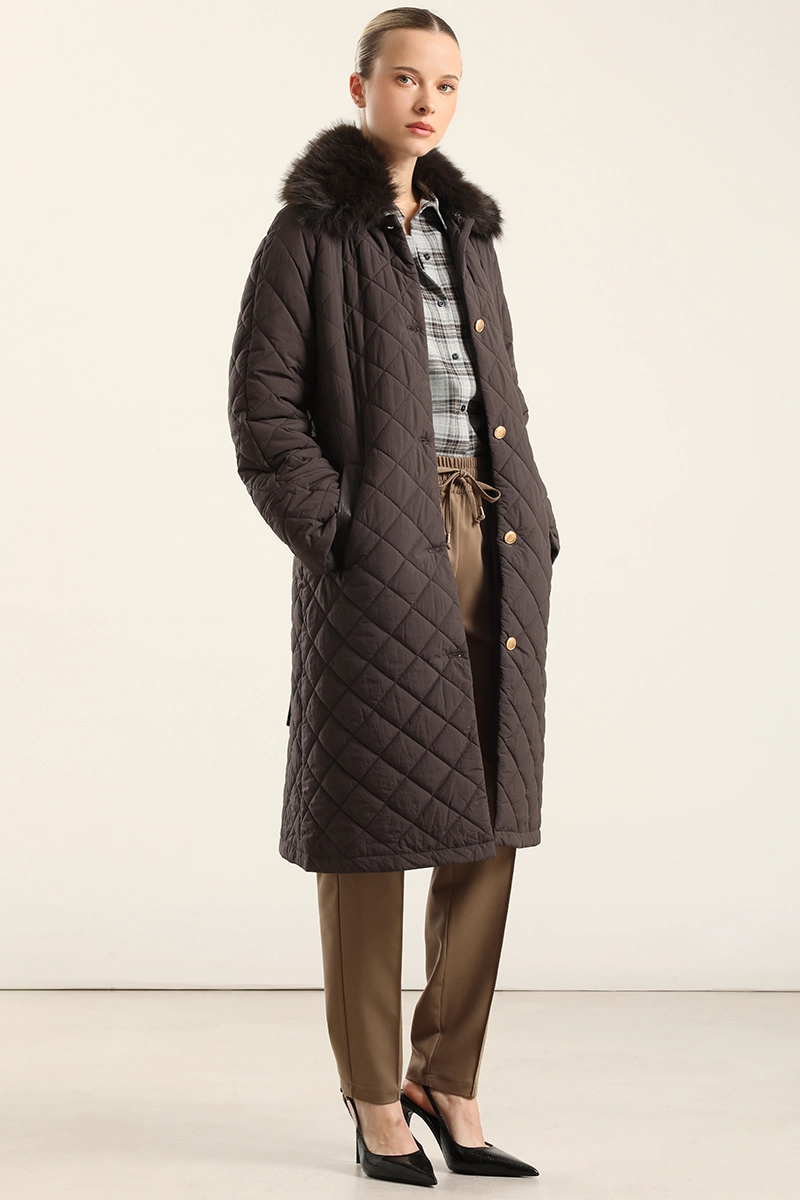 PARKA LARGA, MATELASSE ROMBO, CHOCOLATE LIOLA - 2
