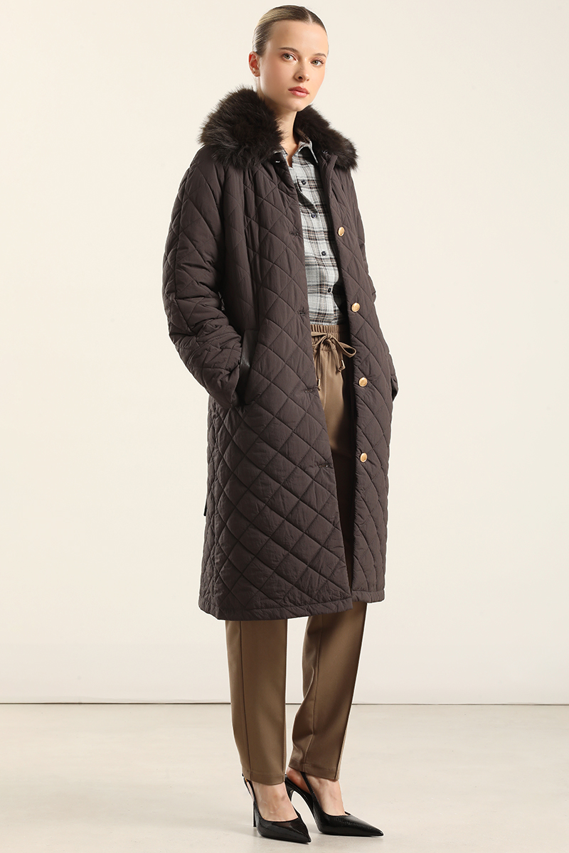PARKA LARGA, MATELASSE ROMBO, CHOCOLATE LIOLA - 2