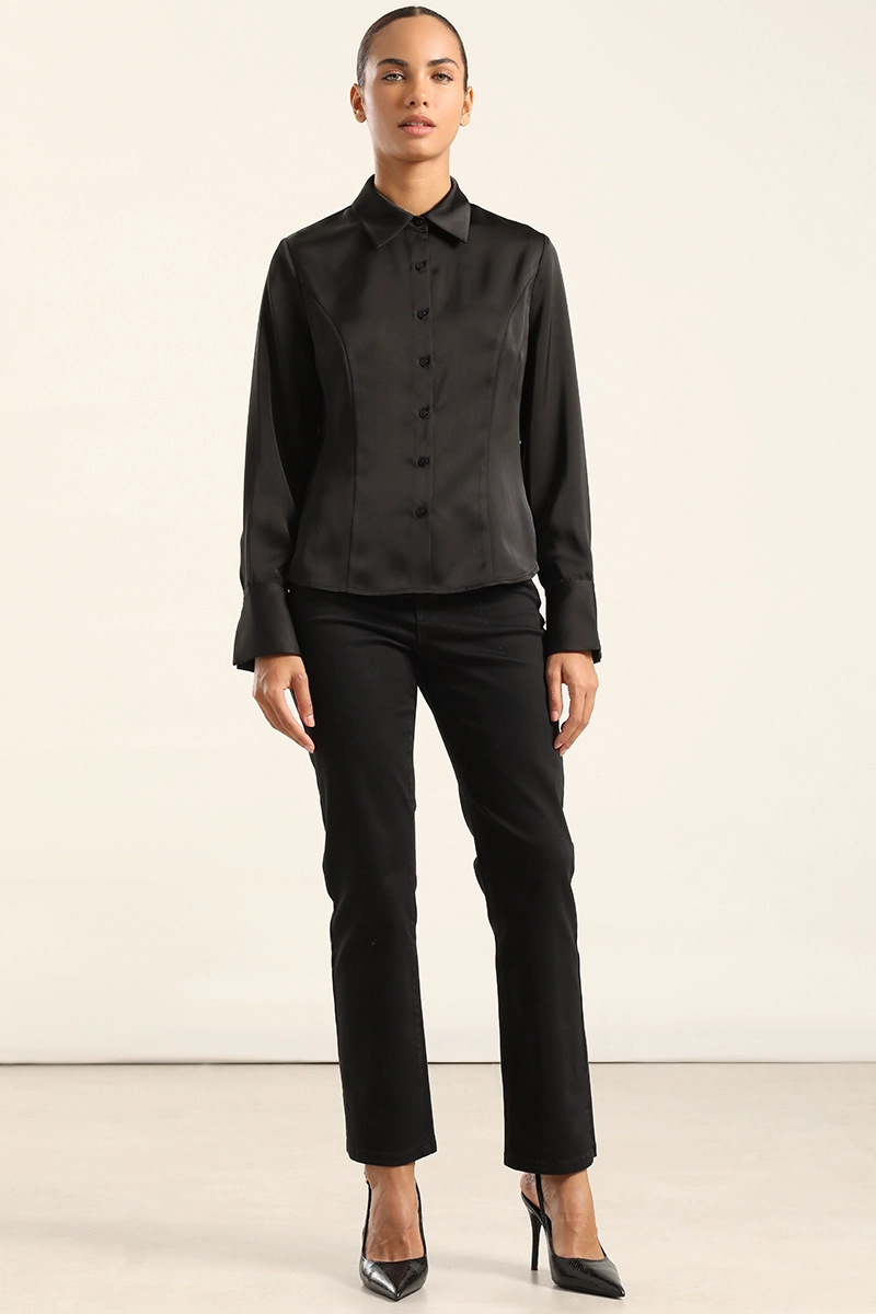 BLUSA ENTALLADA, SATIN NEGRO LIOLA - 2