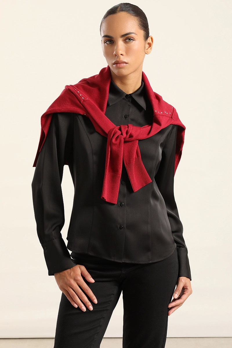 BLUSA ENTALLADA, SATIN NEGRO LIOLA - 3