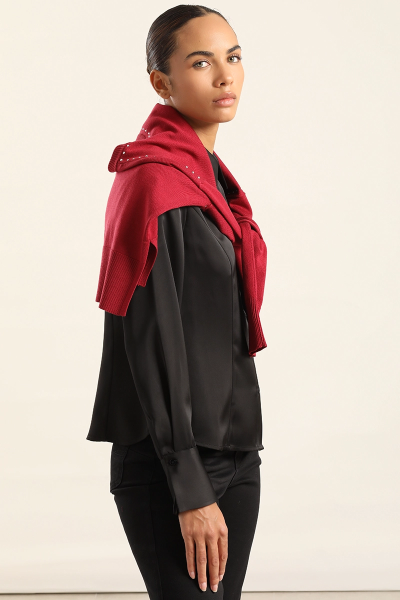 BLUSA ENTALLADA, SATIN NEGRO LIOLA - 4
