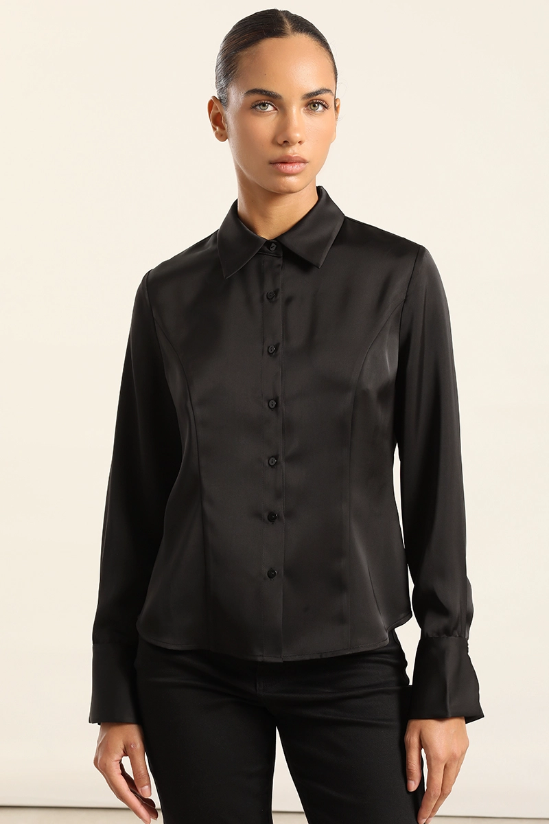 BLUSA ENTALLADA, SATIN NEGRO LIOLA - 5