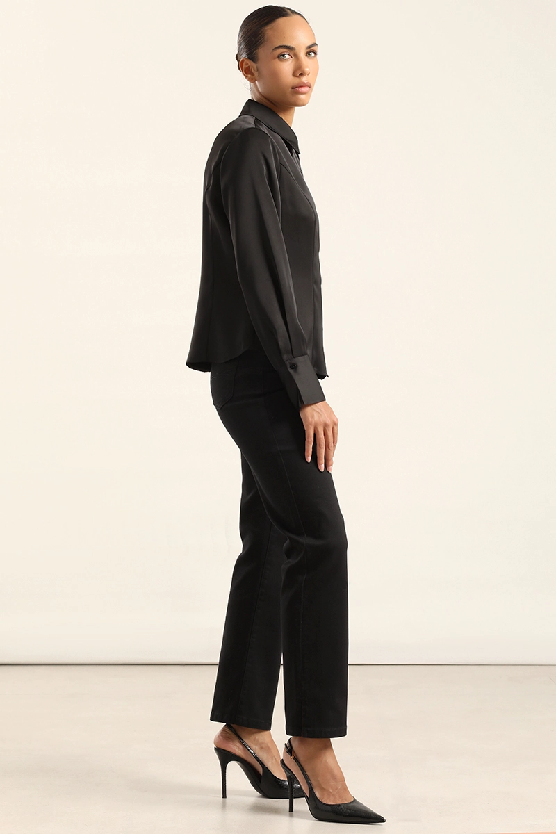 BLUSA ENTALLADA, SATIN NEGRO LIOLA - 6