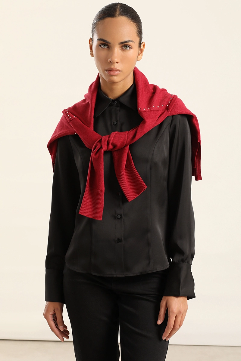 BLUSA ENTALLADA, SATIN NEGRO LIOLA - 7