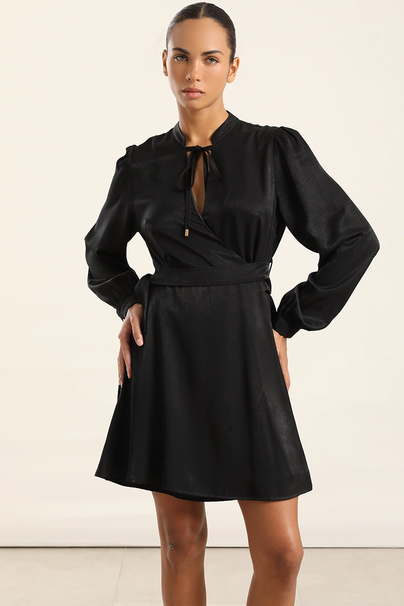VESTIDO CORTO ASIMETRICO, NEGRO LIOLA - 1
