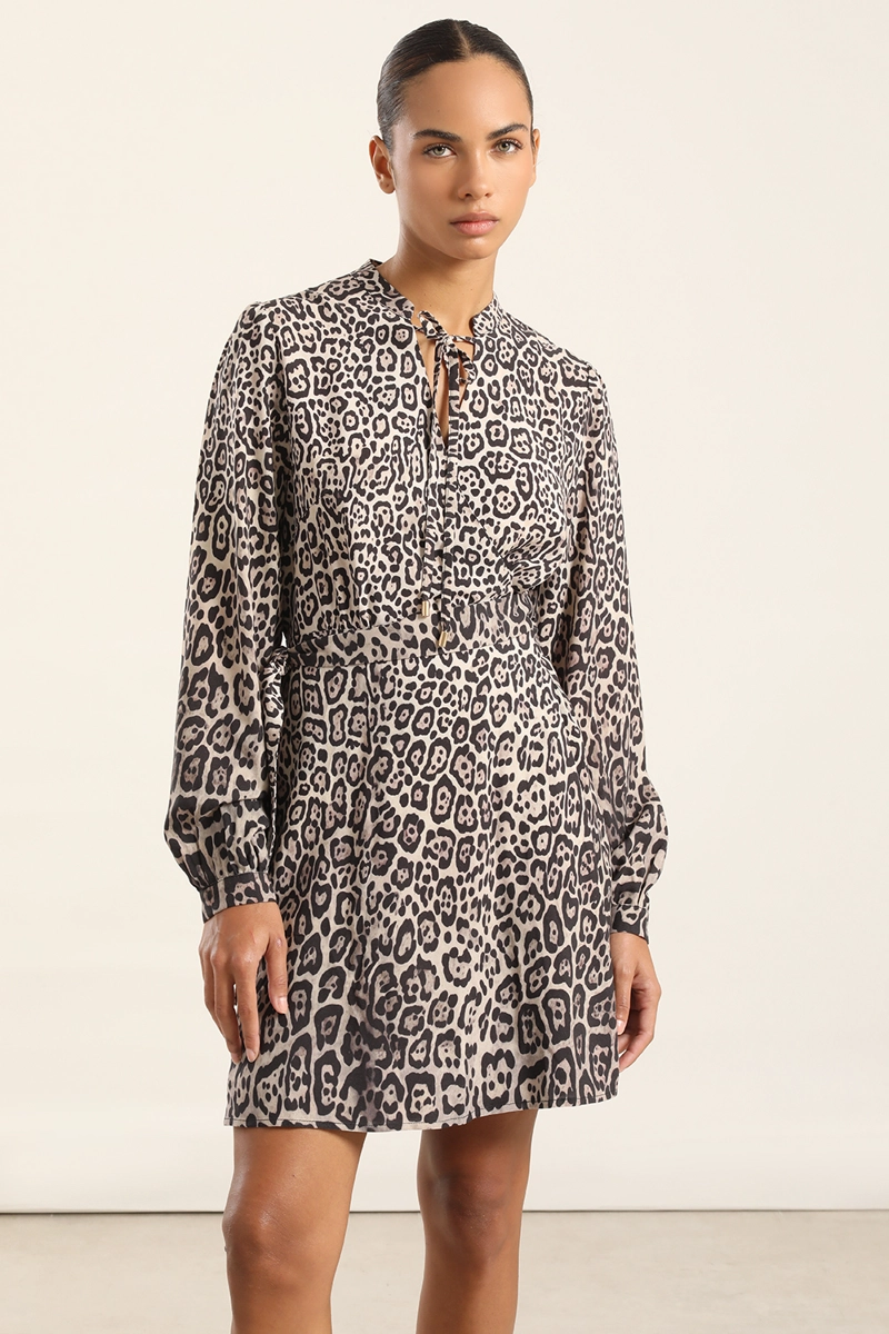 VESTIDO CORTO ESTAMPADO ASIMETRICO, NEGRO LIOLA - 6