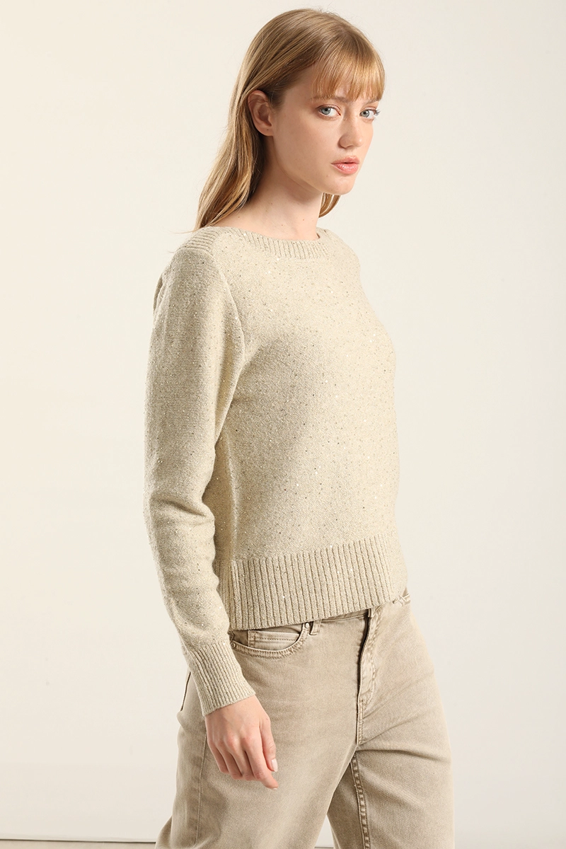 JERSEY PUNTO MICROLENTEJUELAS, BEIGE LIOLA - 1