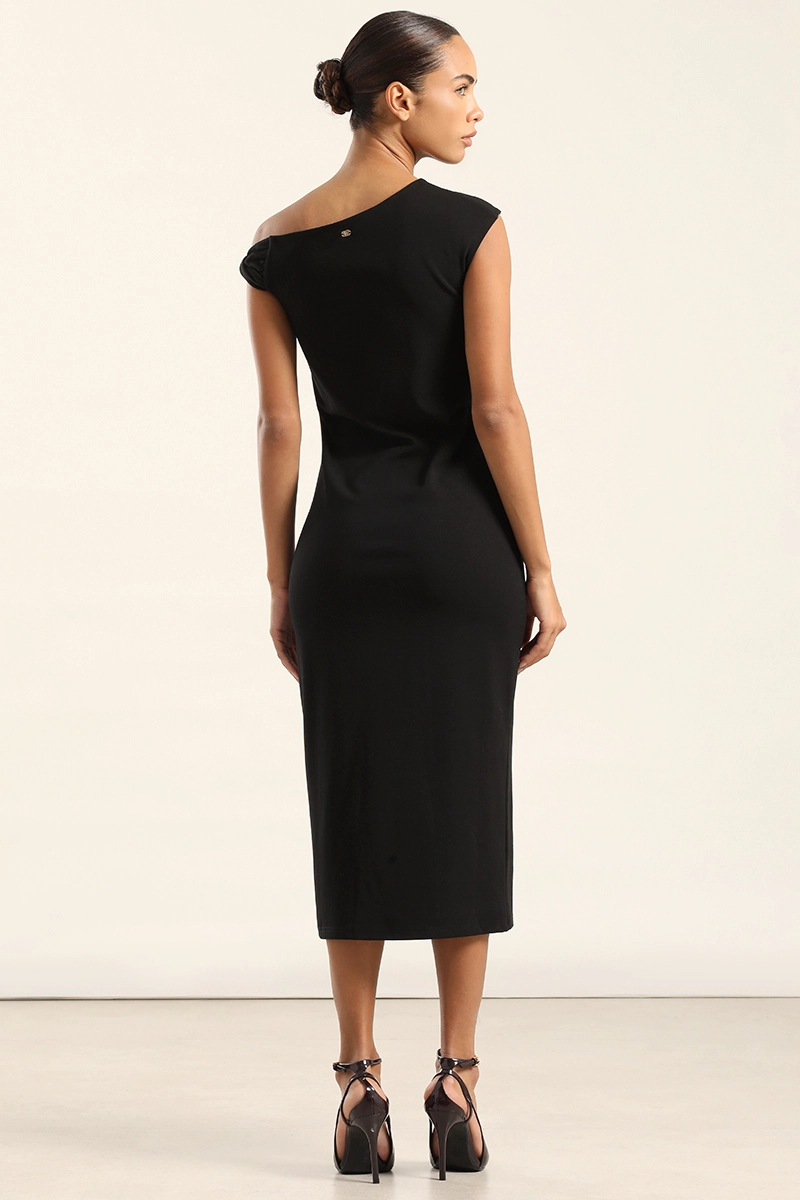 VESTIDO MIDI, HOMBRO TORCIDO, NEGRO LIOLA - 4