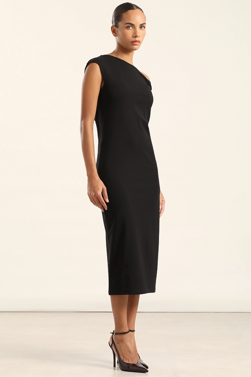 VESTIDO MIDI, HOMBRO TORCIDO, NEGRO LIOLA - 6