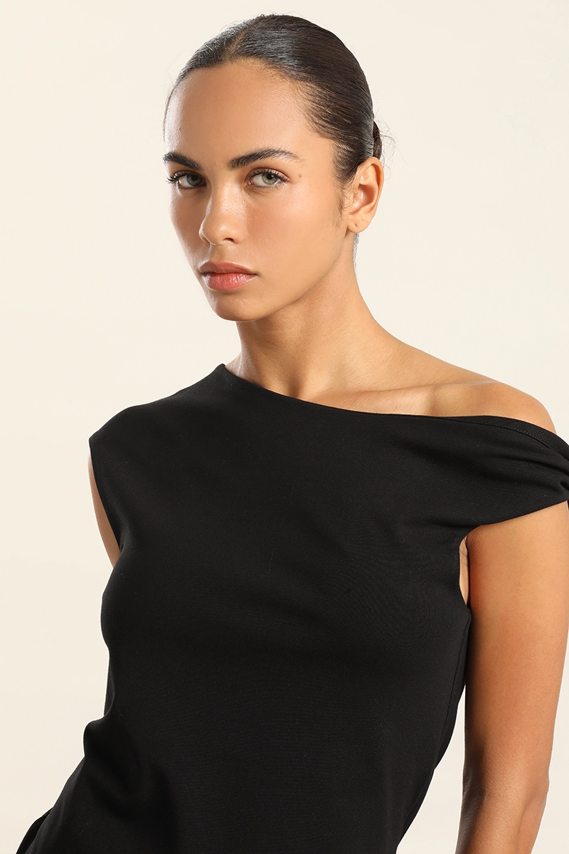 VESTIDO MIDI, HOMBRO TORCIDO, NEGRO LIOLA - 7