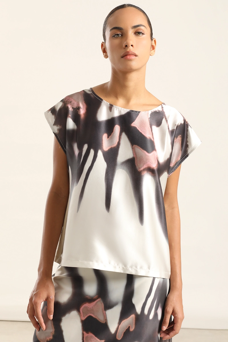 TOP SATIN ESTAMPADO MIX. BEIGE LIOLA - 1