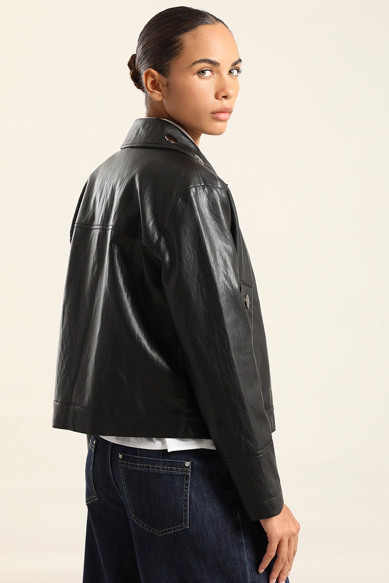 CHAQUETA TACHAS, EFECTO CUERO, NEGRO LIOLA - 4