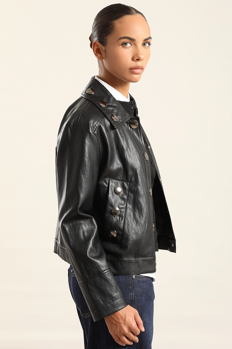 CHAQUETA TACHAS, EFECTO CUERO, NEGRO LIOLA - 5