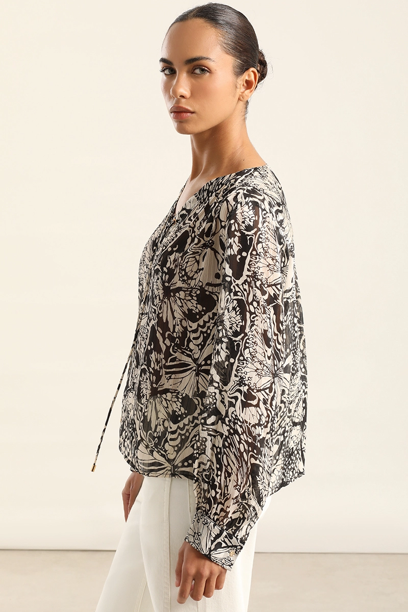 BLUSA ESTAMPADA HILO METALIZADO, NEGRO LIOLA - 4