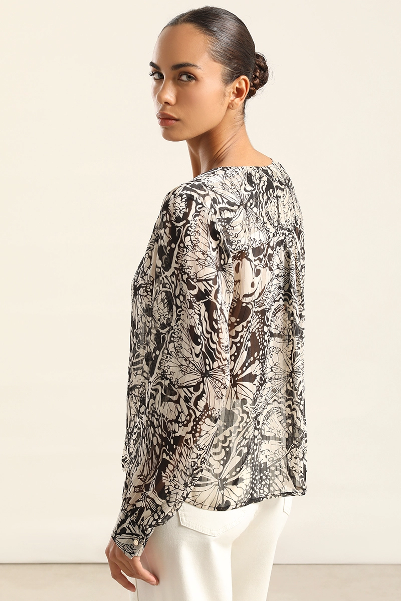 BLUSA ESTAMPADA HILO METALIZADO, NEGRO LIOLA - 5