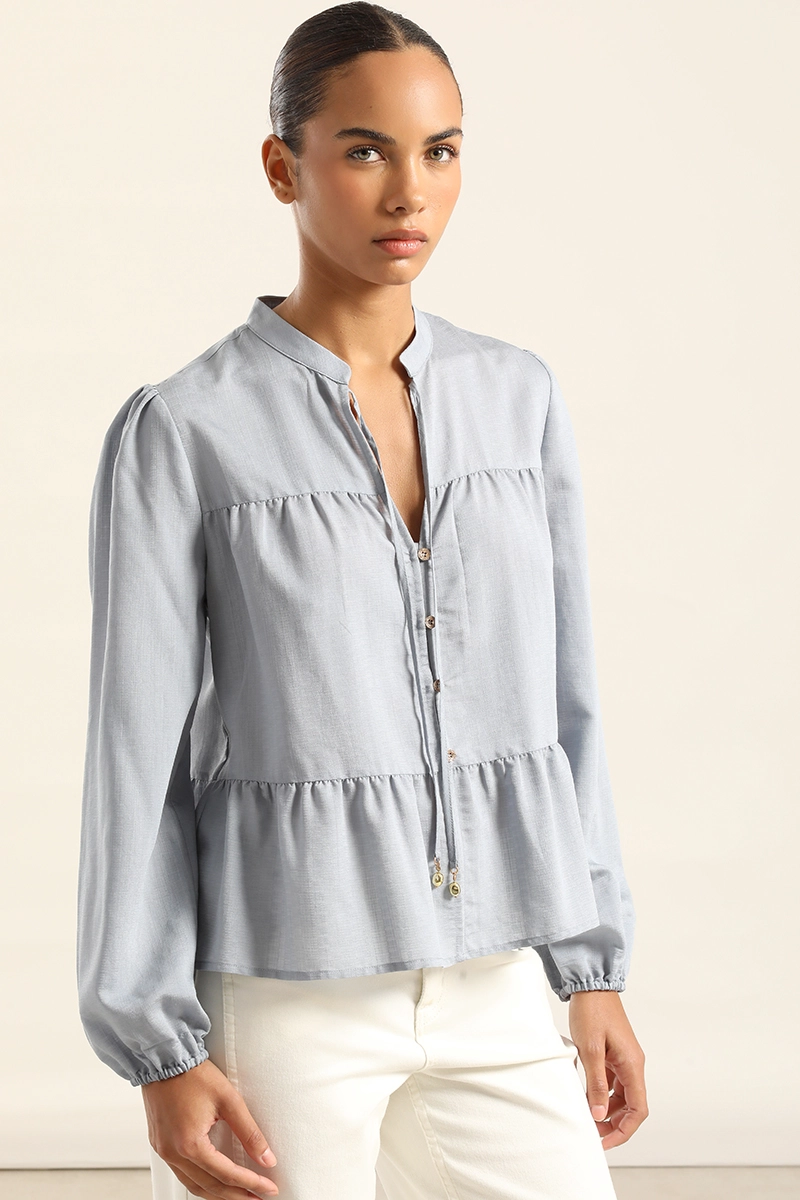 BLUSA ROMANTICA PANELES, CELESTE LIOLA - 1