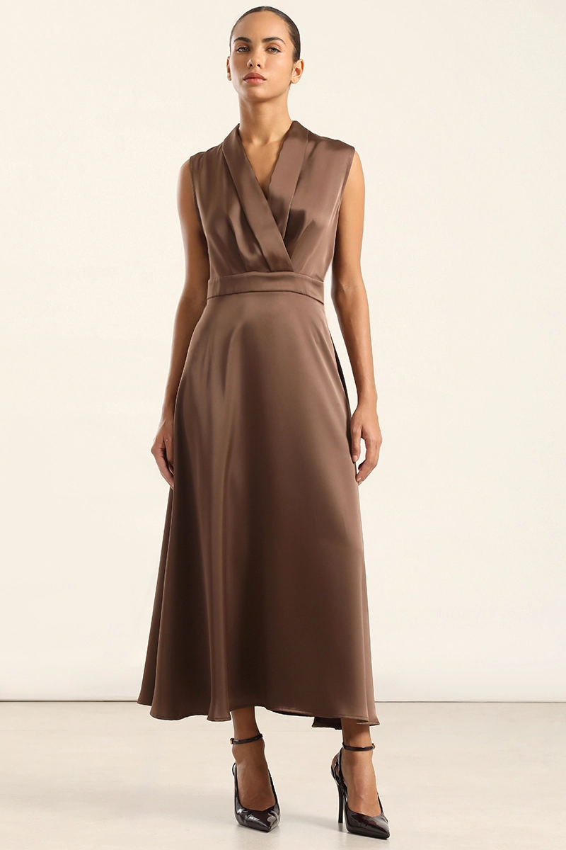 VESTIDO MIDI SATIN, CHOCOLATE LIOLA - 1