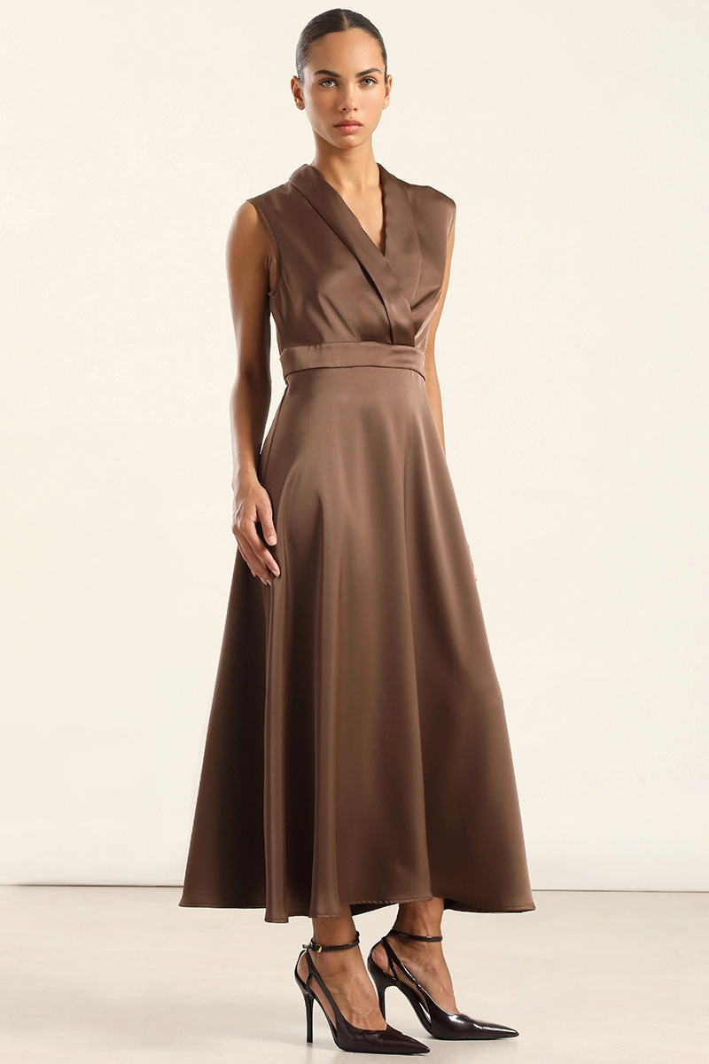 VESTIDO MIDI SATIN, CHOCOLATE LIOLA - 5