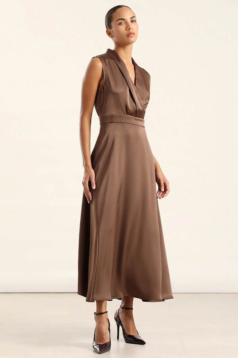 VESTIDO MIDI SATIN, CHOCOLATE LIOLA - 6