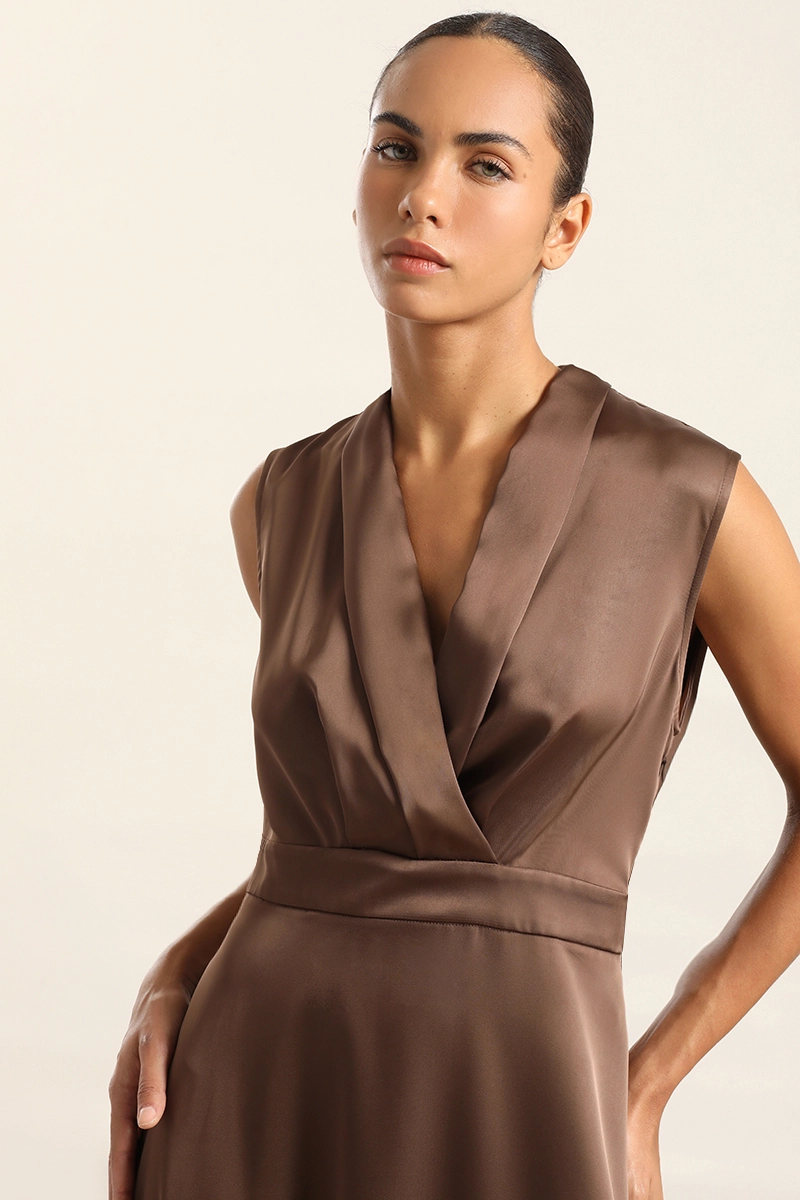 VESTIDO MIDI SATIN, CHOCOLATE LIOLA - 7