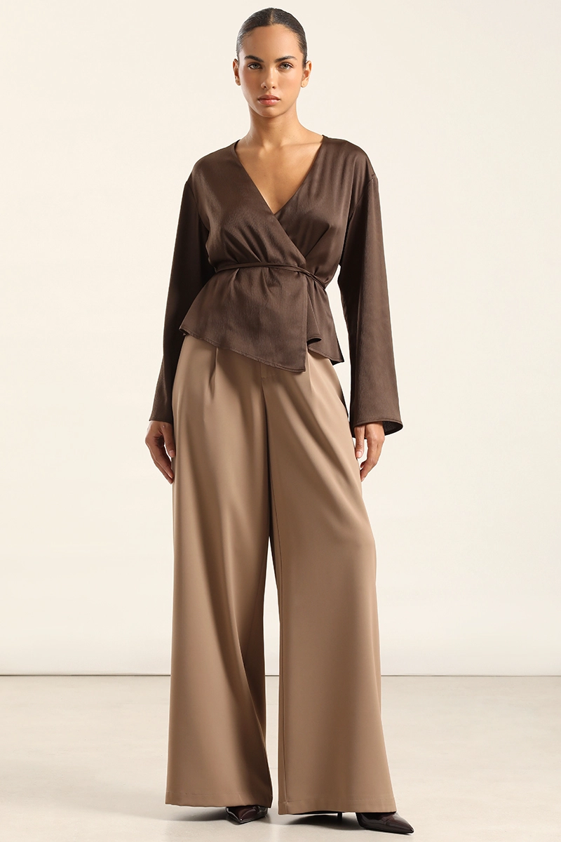 BLUSA CRUZADA SATIN, CHOCOLATE LIOLA - 2