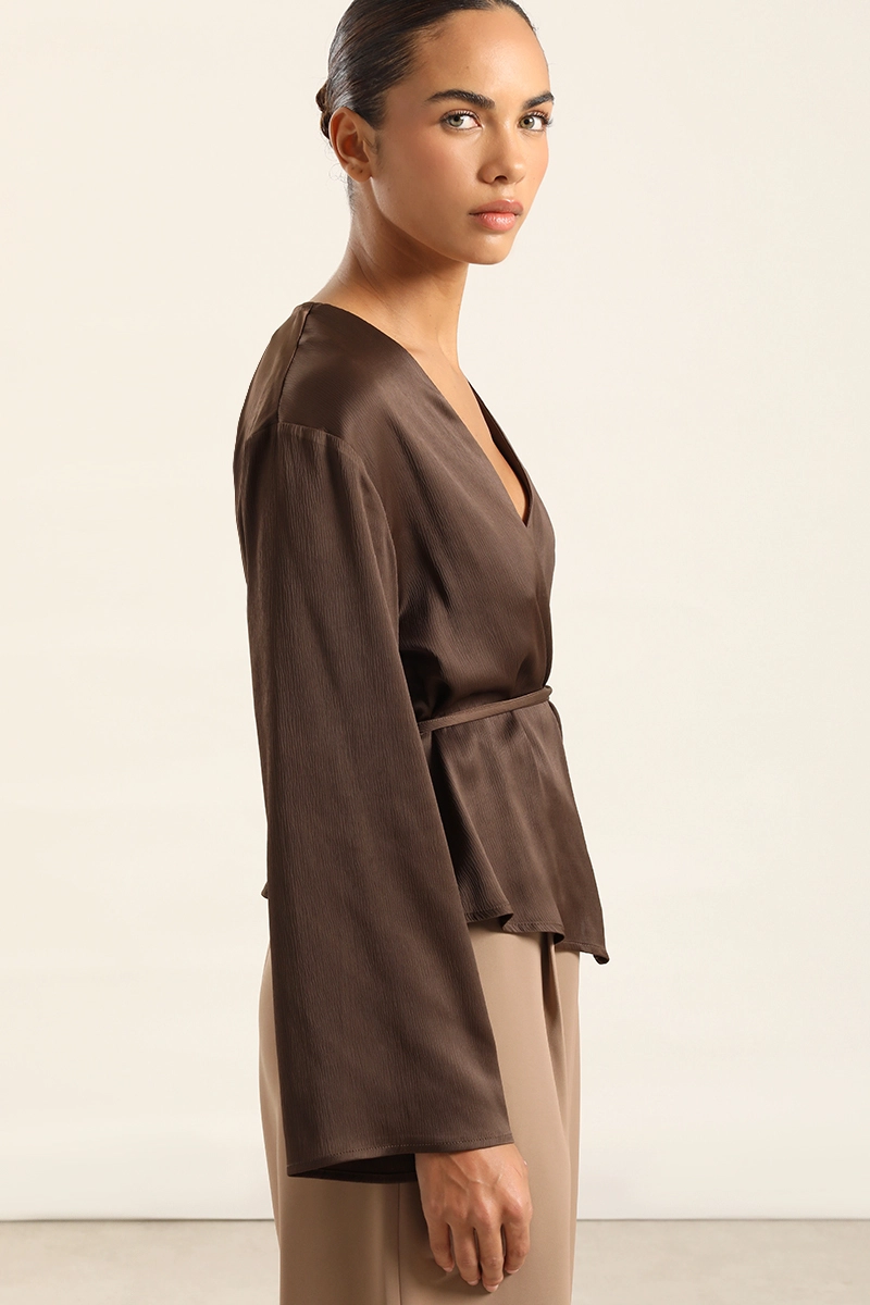 BLUSA CRUZADA SATIN, CHOCOLATE LIOLA - 3