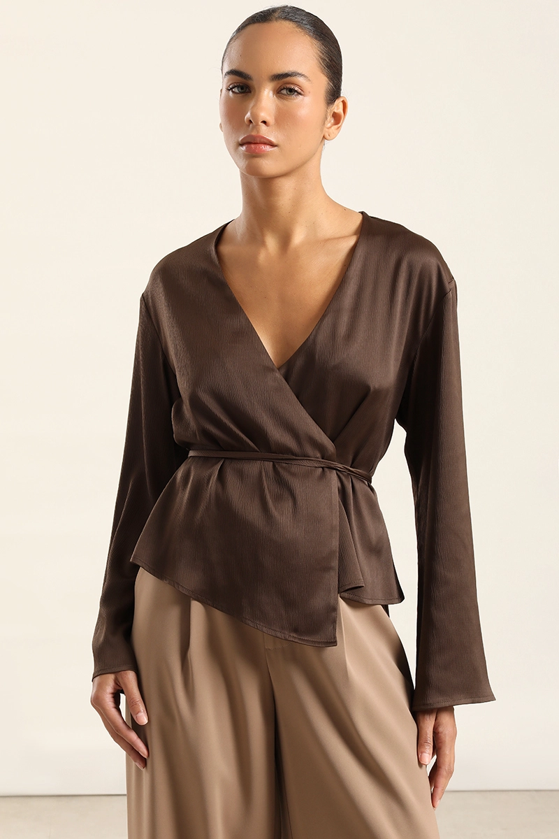 BLUSA CRUZADA SATIN, CHOCOLATE LIOLA - 4