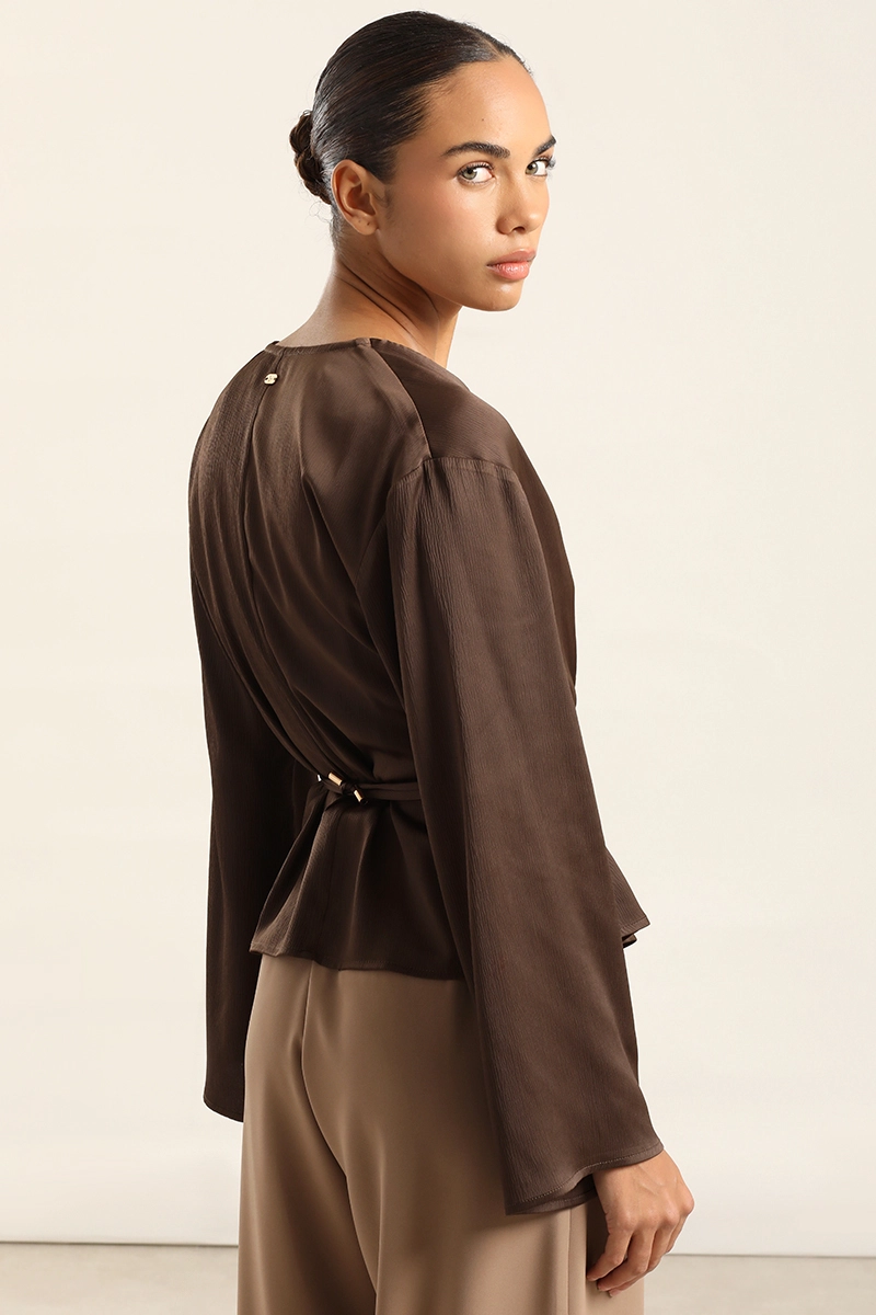 BLUSA CRUZADA SATIN, CHOCOLATE LIOLA - 5