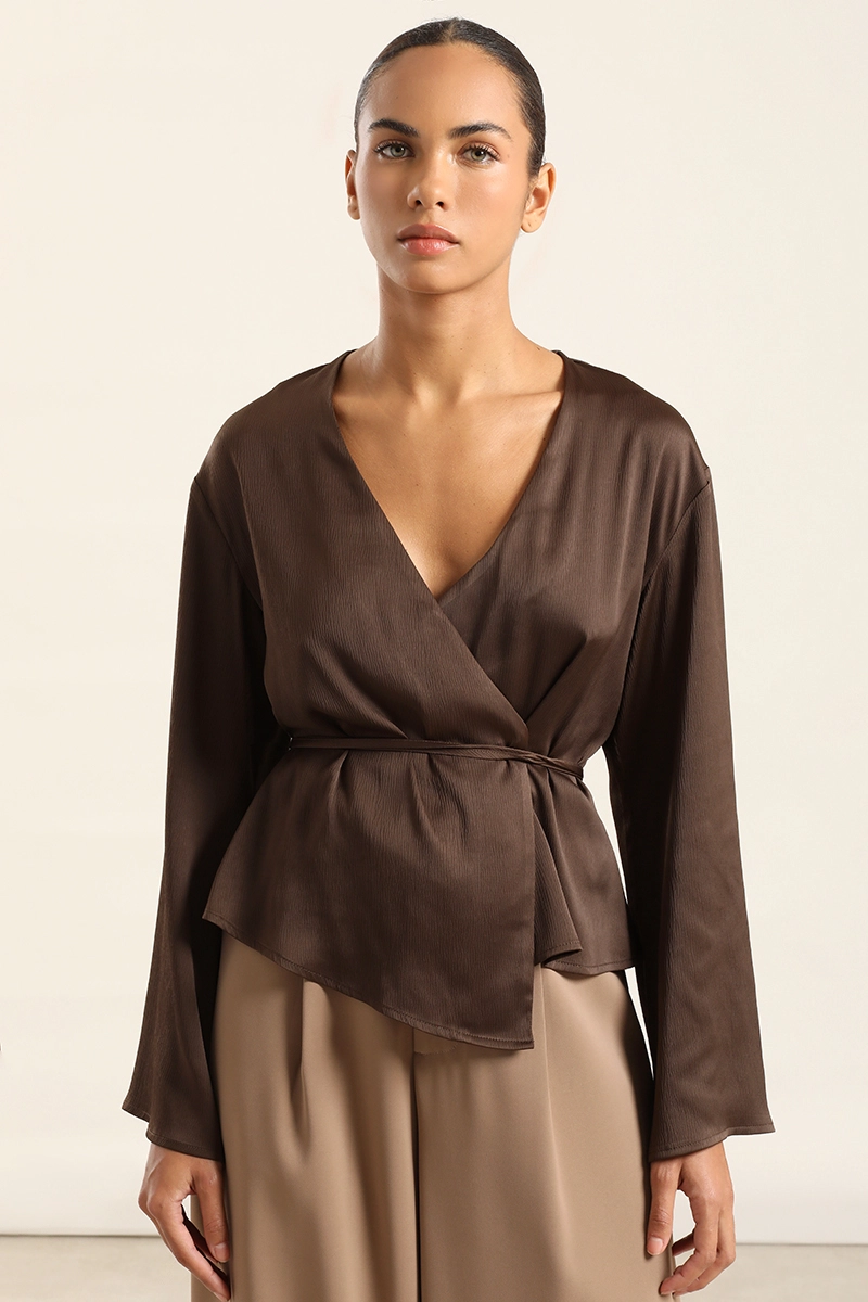 BLUSA CRUZADA SATIN, CHOCOLATE LIOLA - 6