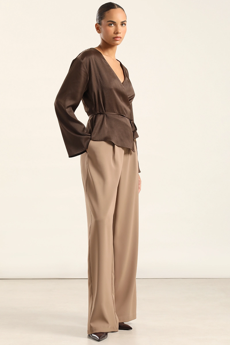 BLUSA CRUZADA SATIN, CHOCOLATE LIOLA - 7