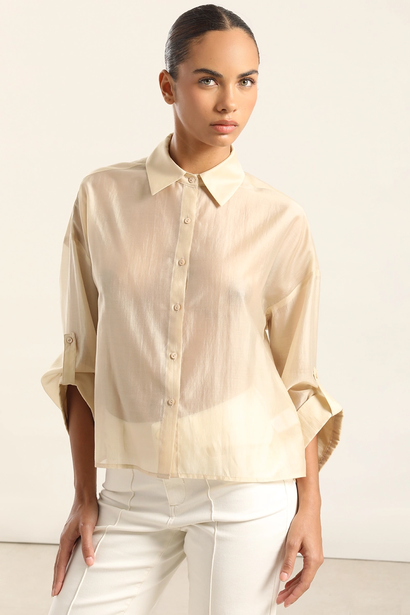 BLUSA SEMI TRASPARENTE, BEIGE LIOLA - 1