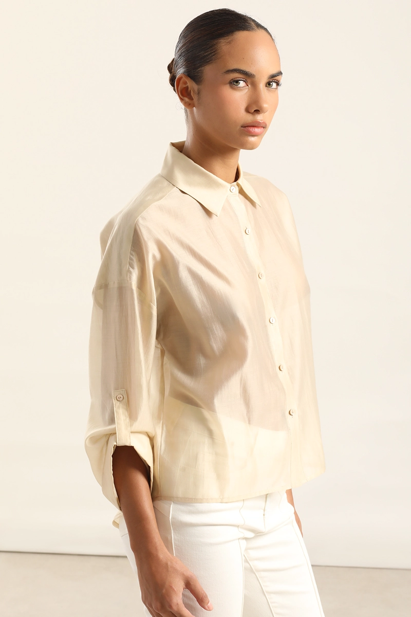 BLUSA SEMI TRASPARENTE, BEIGE LIOLA - 4