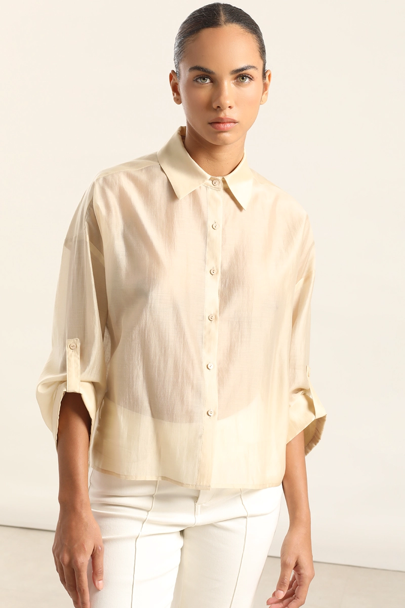 BLUSA SEMI TRASPARENTE, BEIGE LIOLA - 5