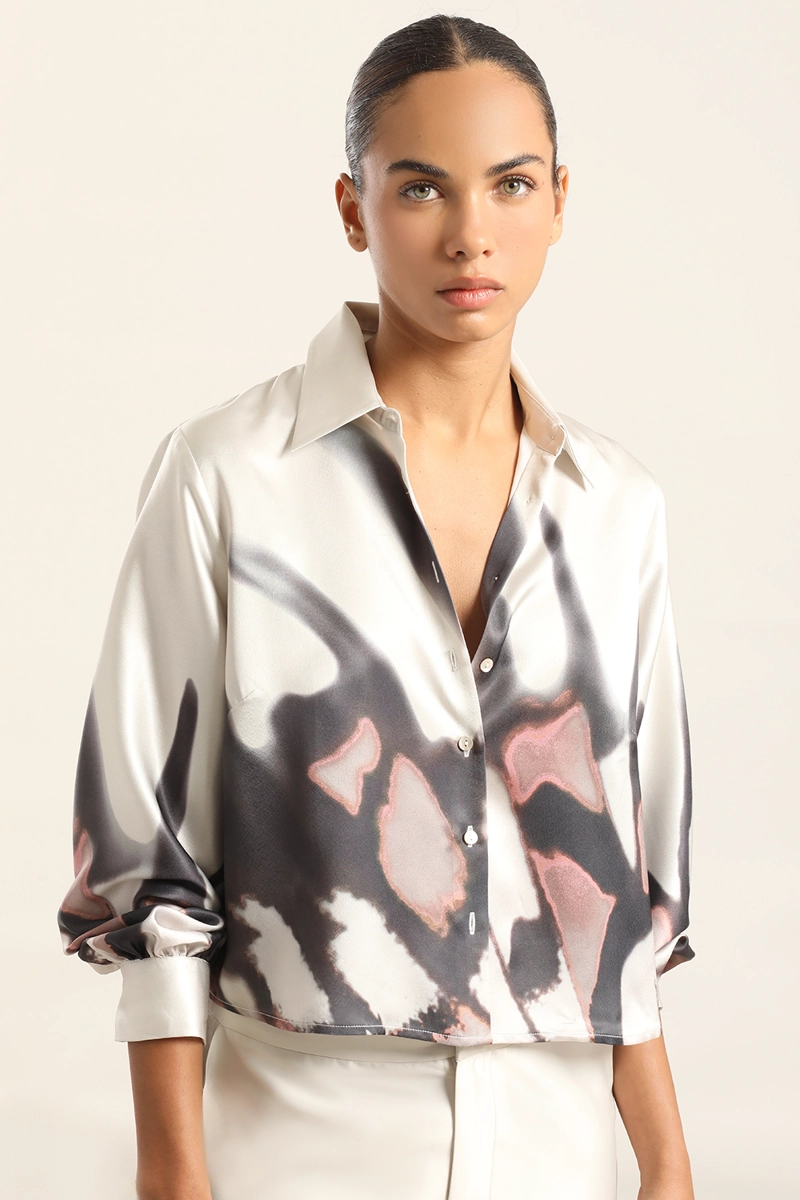 BLUSA SATIN ESTAMPADO, BEIGE LIOLA - 1