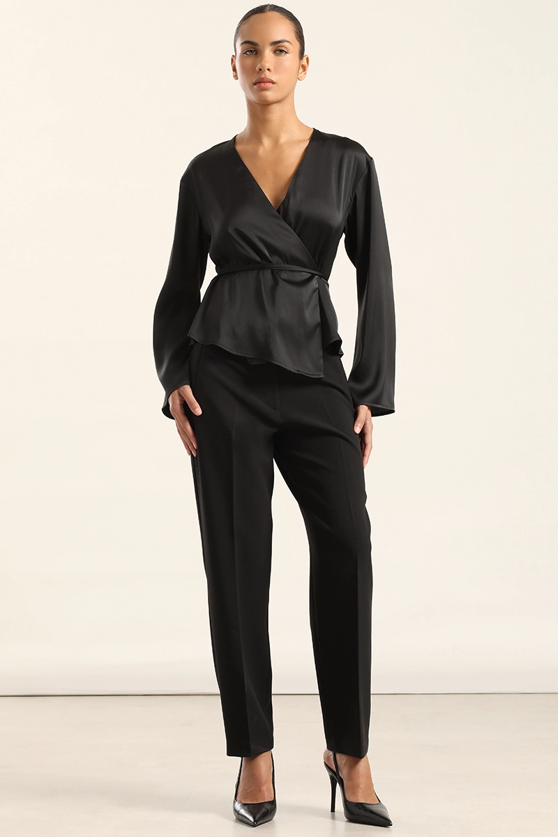 BLUSA CRUZADA SATIN, NEGRO LIOLA - 2