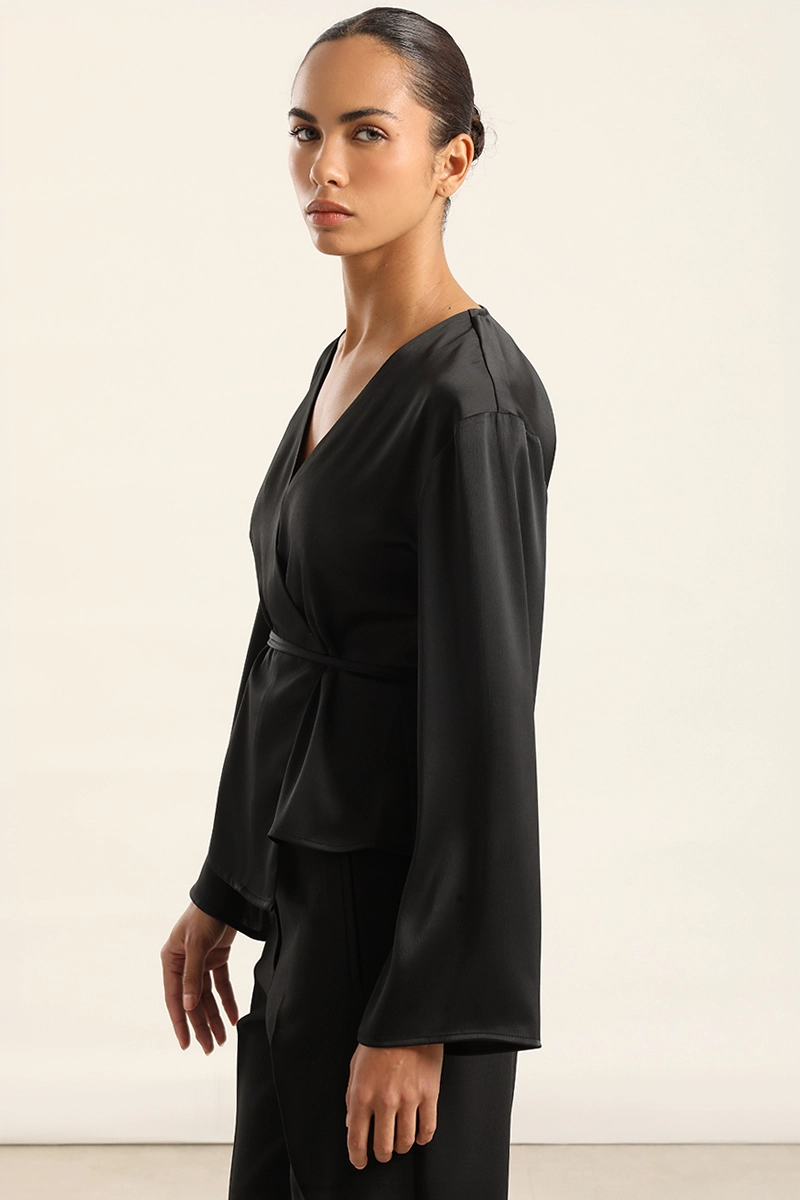 BLUSA CRUZADA SATIN, NEGRO LIOLA - 4