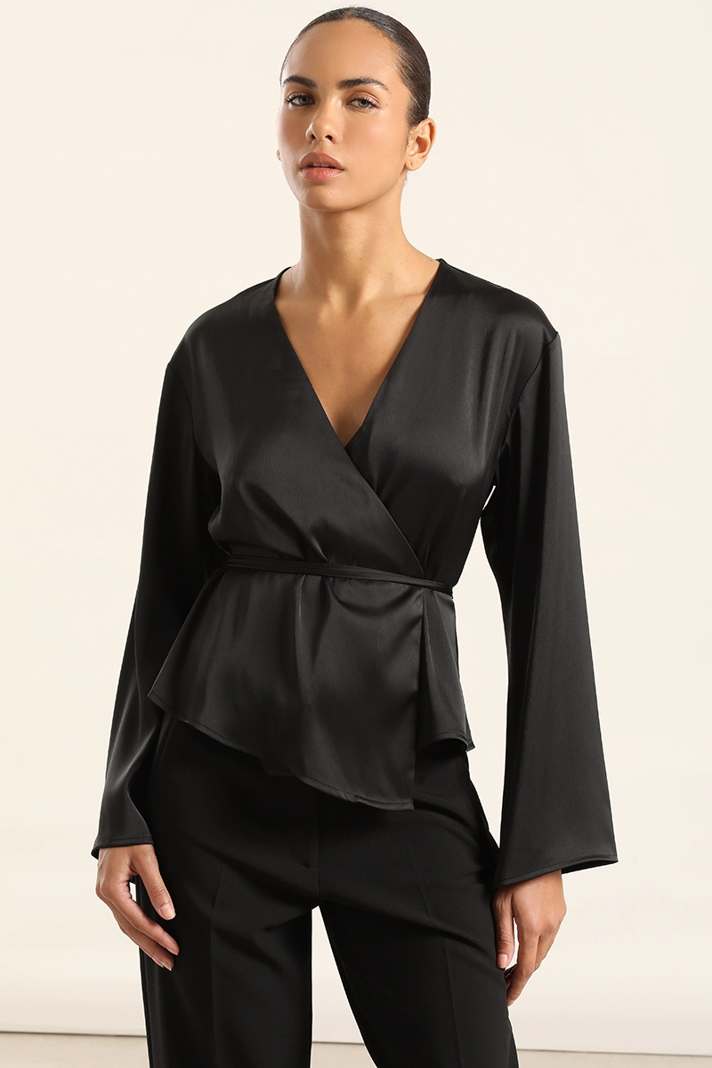 BLUSA CRUZADA SATIN, NEGRO LIOLA - 7