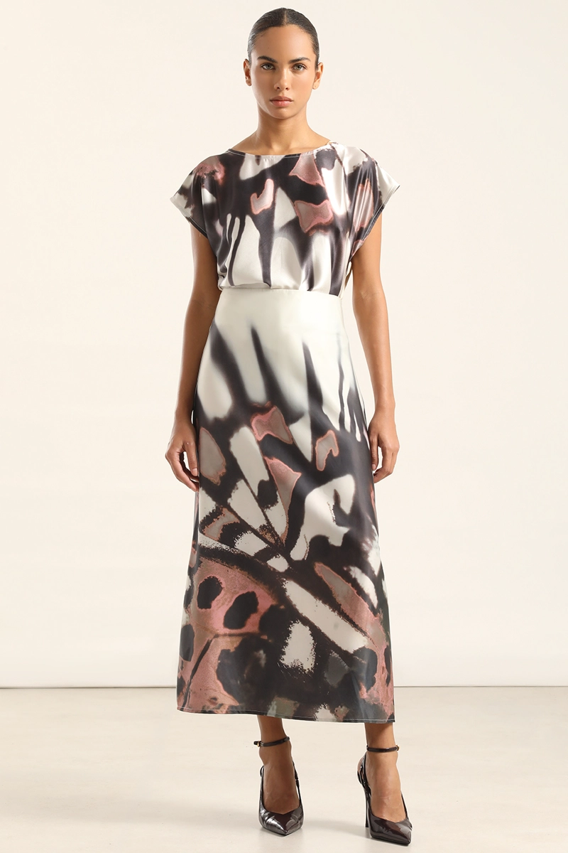 FALDA MIDI SATIN ESTAMPADO, BEIGE LIOLA - 2