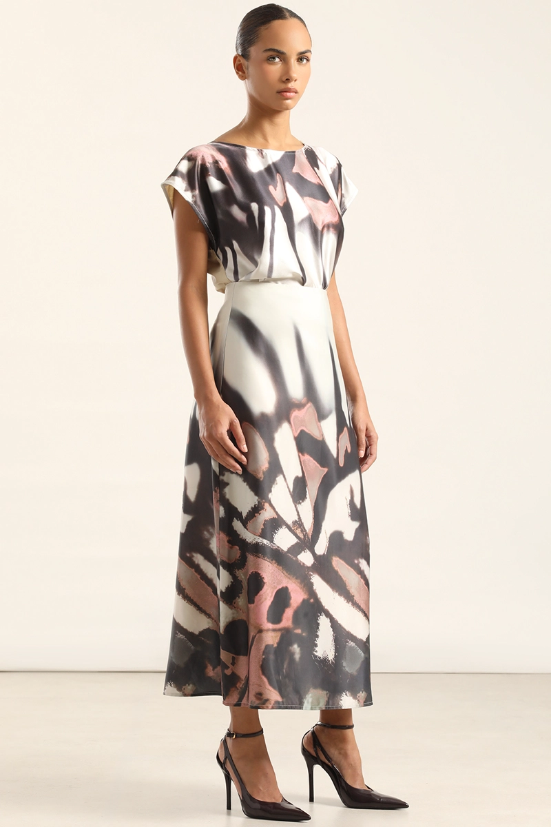 FALDA MIDI SATIN ESTAMPADO, BEIGE LIOLA - 5