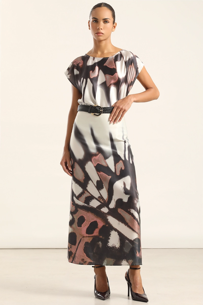 FALDA MIDI SATIN ESTAMPADO, BEIGE LIOLA - 6