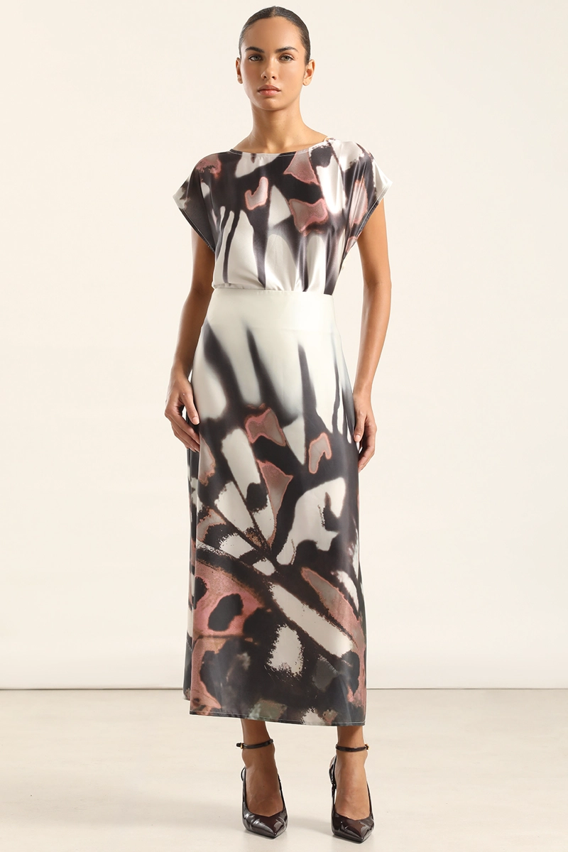 FALDA MIDI SATIN ESTAMPADO, BEIGE LIOLA - 7