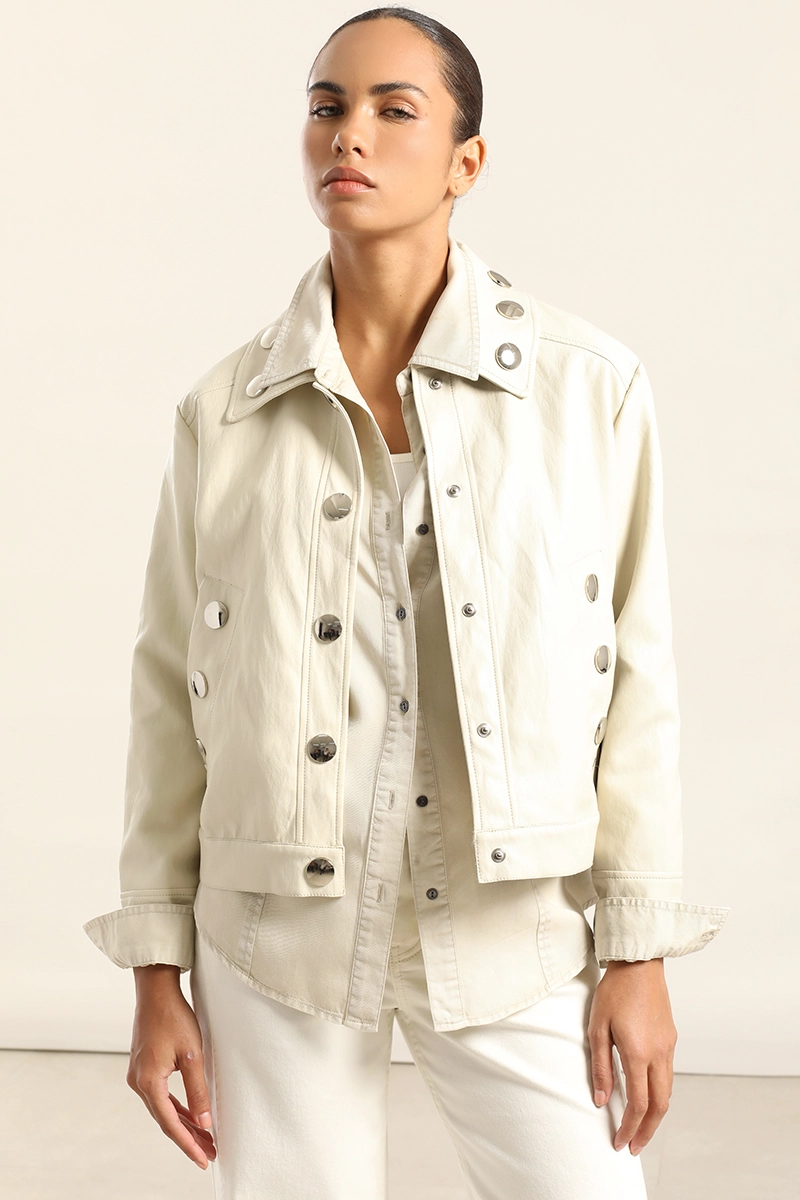 CHAQUETA TACHAS, EFECTO CUERO, BEIGE LIOLA - 1