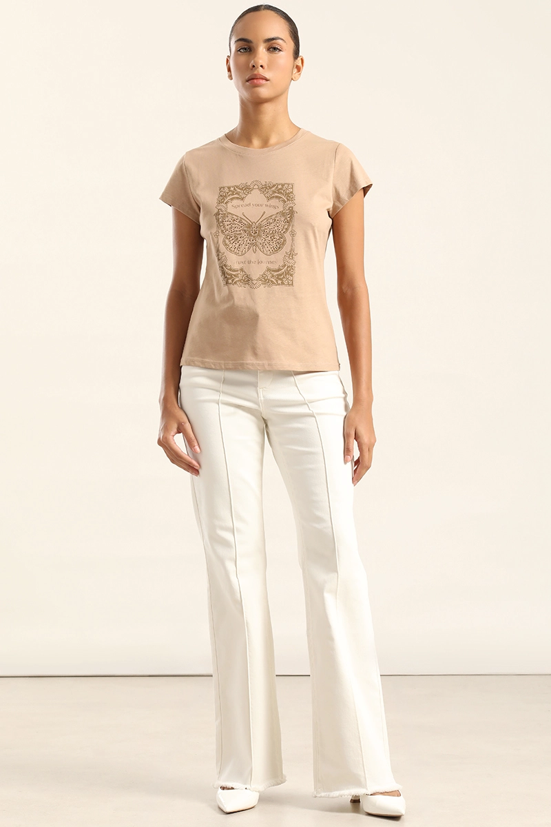POLERA ALGODON CON ESTAMPADO, CAMEL LIOLA - 2