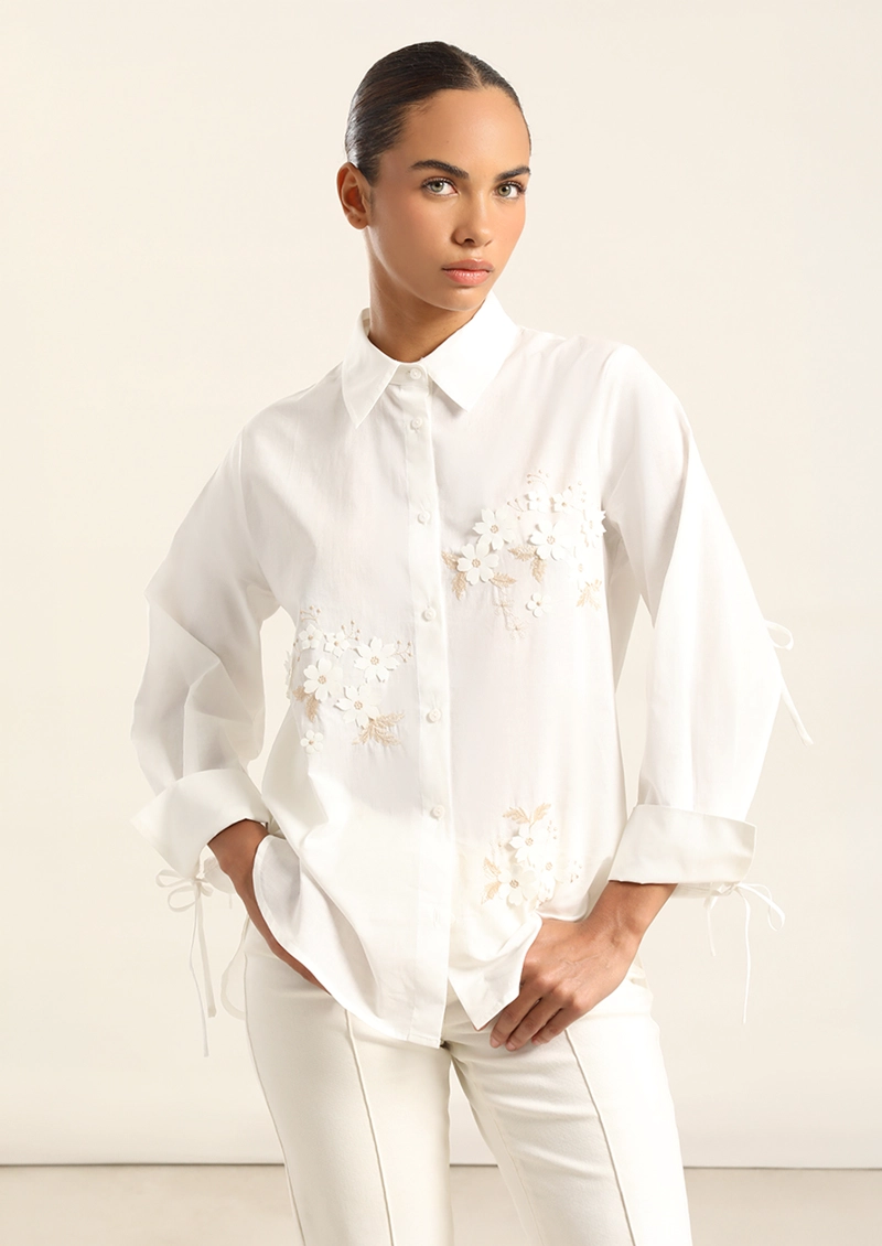 CAMISA POPLIN APLICACION FLOR, CRUDO LIOLA - 1