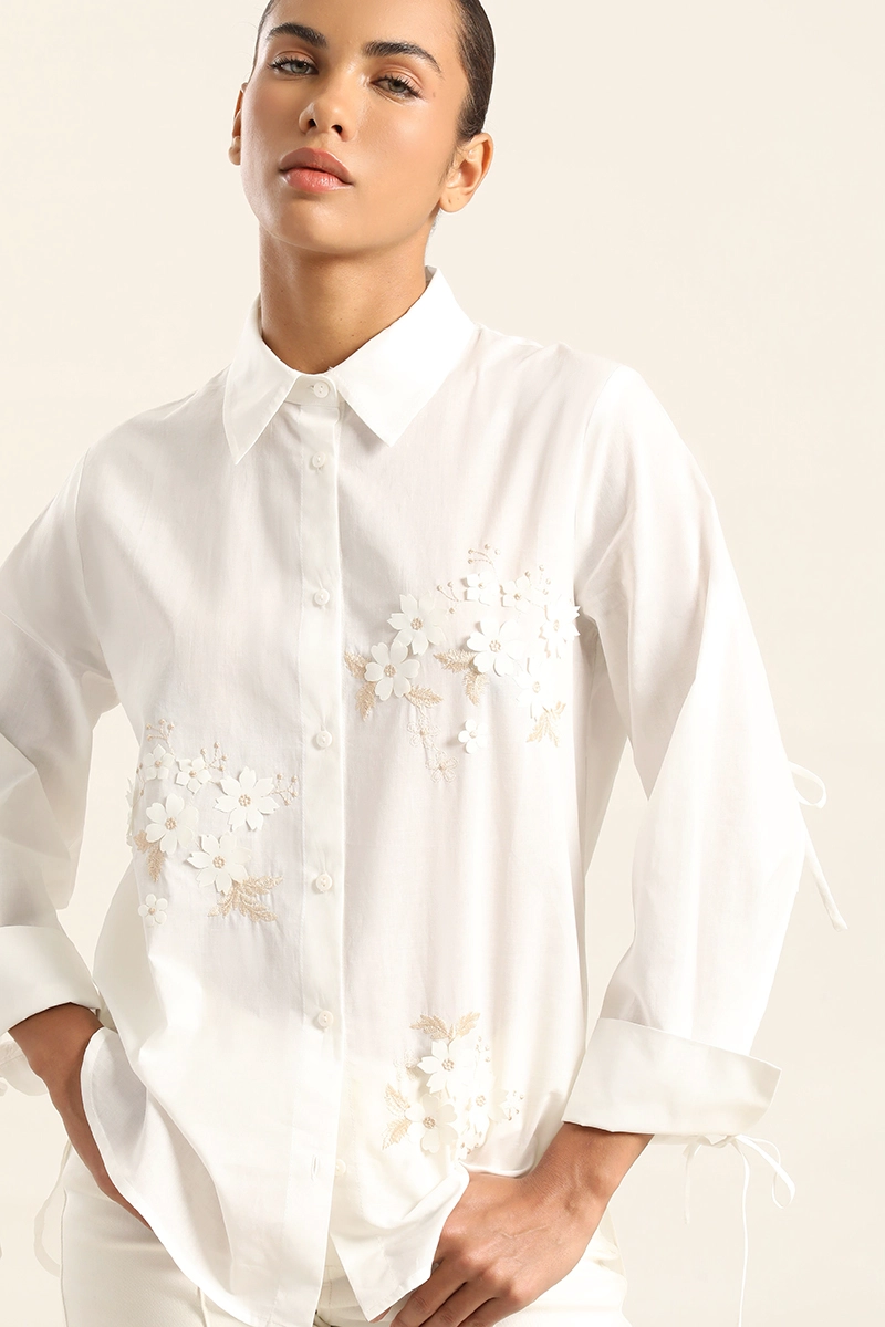 CAMISA POPLIN APLICACION FLOR, CRUDO LIOLA - 3