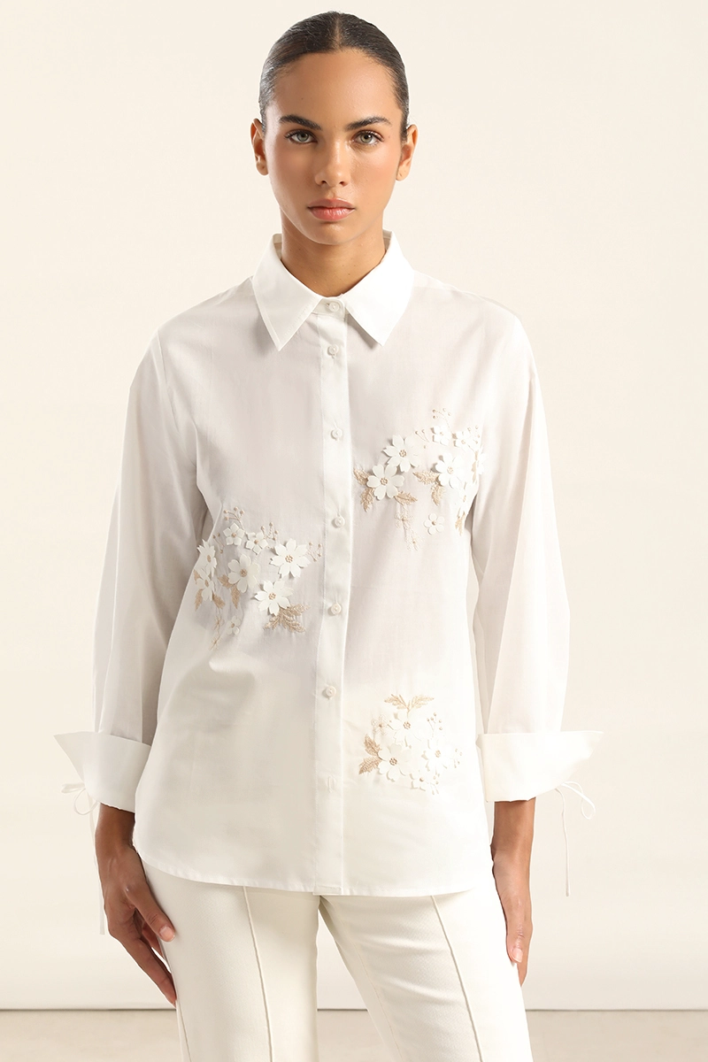 CAMISA POPLIN APLICACION FLOR, CRUDO LIOLA - 6