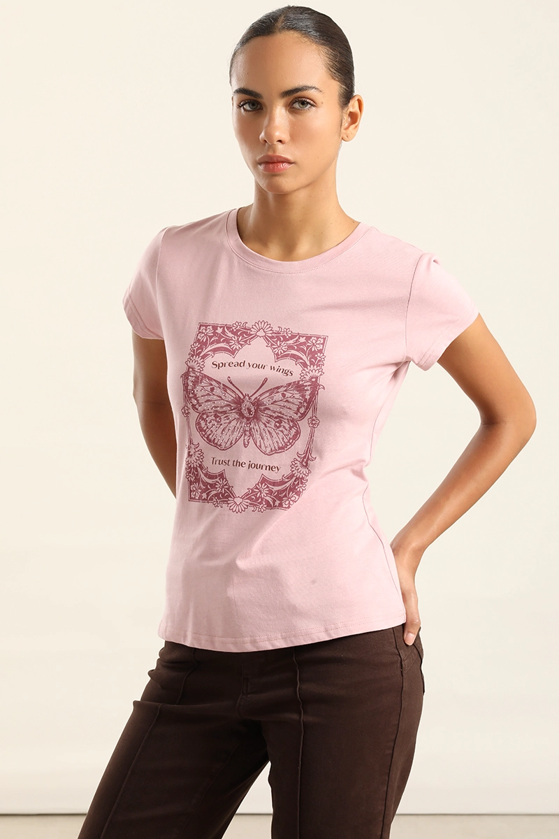 POLERA ALGODON CON ESTAMPADO, ROSA LIOLA - 1