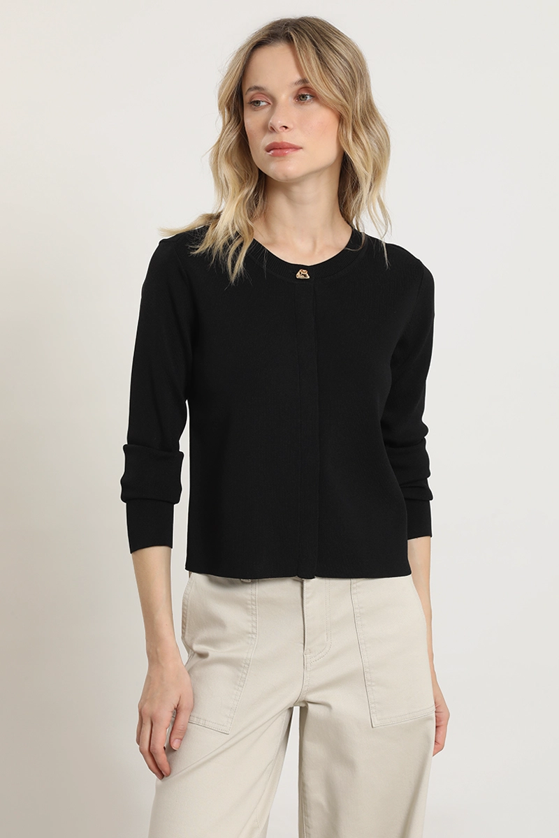 CARDIGAN PUNTO, BOTON FANTASIA, NEGRO LIOLA - 1